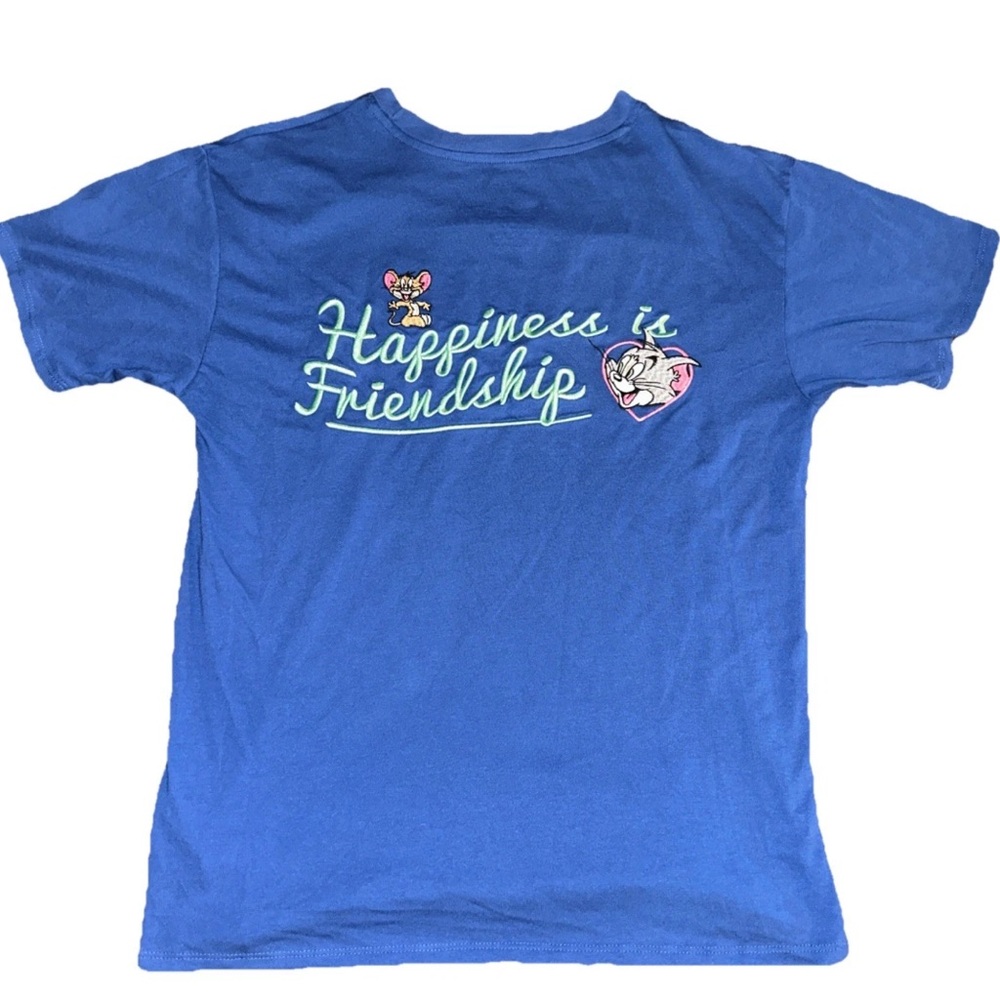 Tom and Jerry Men's Blue  Embroidered Stitched Graphic T-shirt Size L